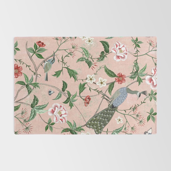 Chinoiserie Vintage Pink Peacocks flowers Grandmillennial Rug Gallery Image 2