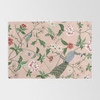 Chinoiserie Vintage Pink Peacocks flowers Grandmillennial Rug Gallery Image 2