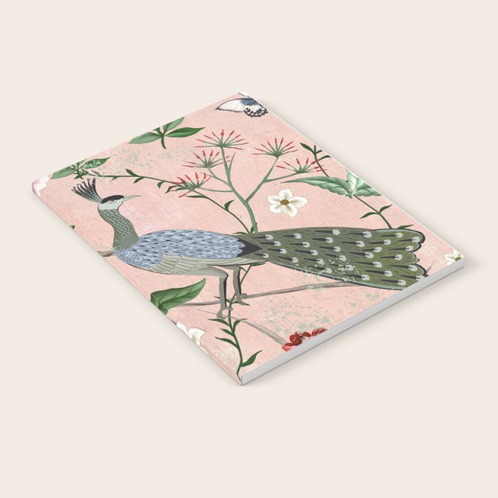 Chinoiserie Vintage Pink Peacocks flowers Grandmillennial Notebook Gallery Image 1