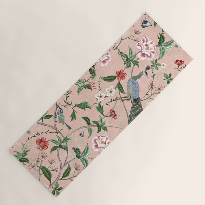 Chinoiserie Vintage Pink Peacocks flowers Grandmillennial Yoga Mat Gallery Image 1