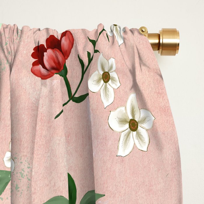 Chinoiserie Vintage Pink Peacocks flowers Grandmillennial Window Curtain Gallery Image 2