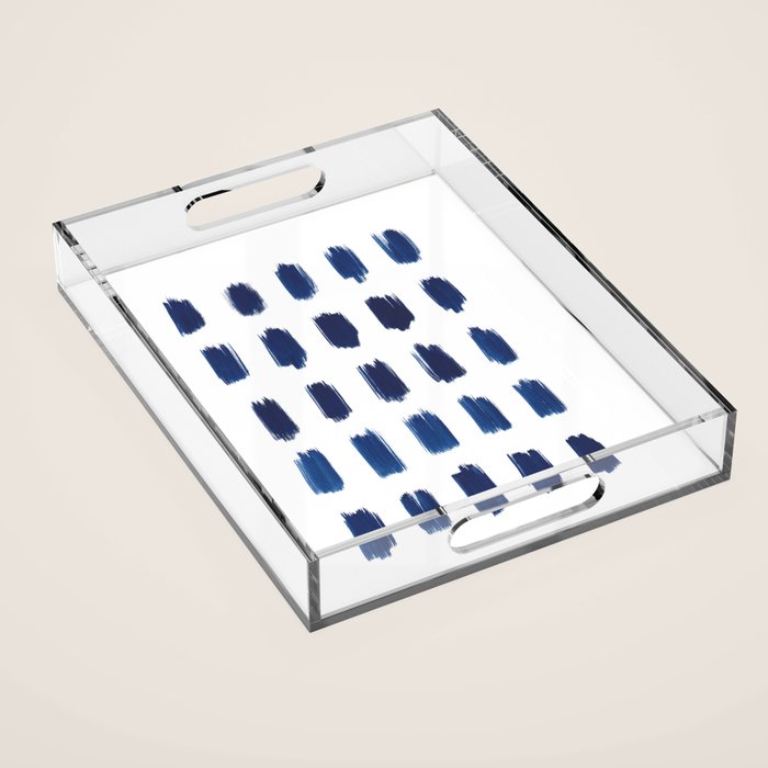 Indigo Abstract Brush Strokes | No. 6 Acrylic Tray Gallery Image 1