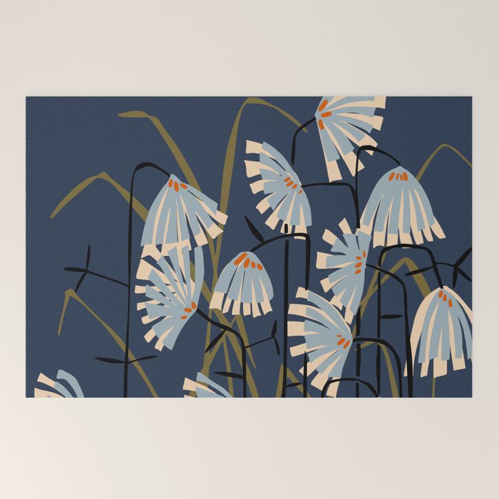 Linocut flower meadow blue Welcome Mat Gallery Image 2