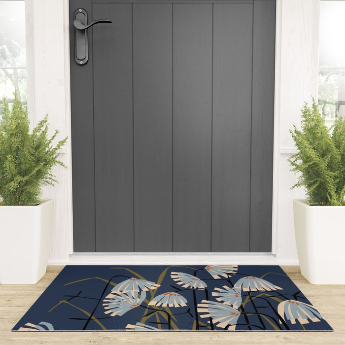 Linocut flower meadow blue Welcome Mat Gallery Image 3