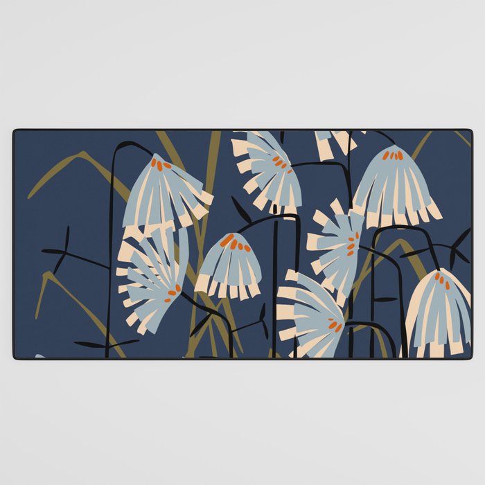 Linocut flower meadow blue Desk Mat Gallery Image 3