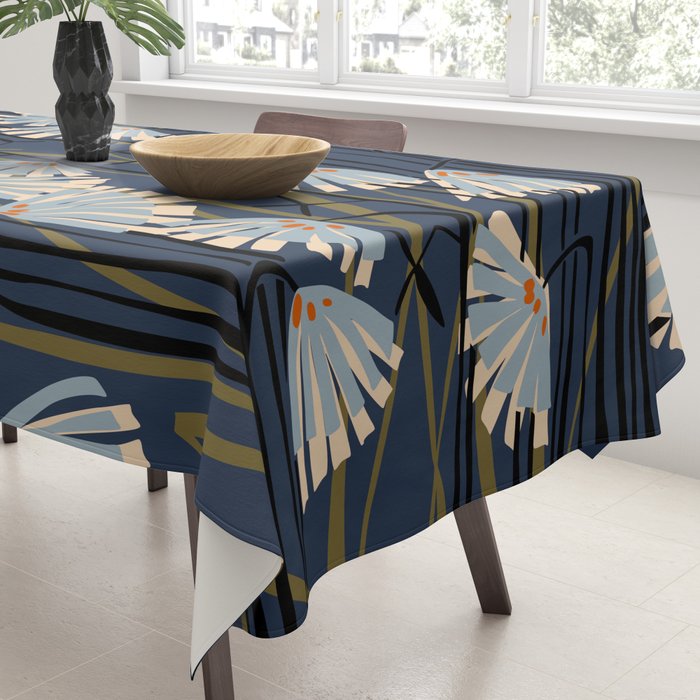 Linocut flower meadow blue Tablecloth Gallery Image 3