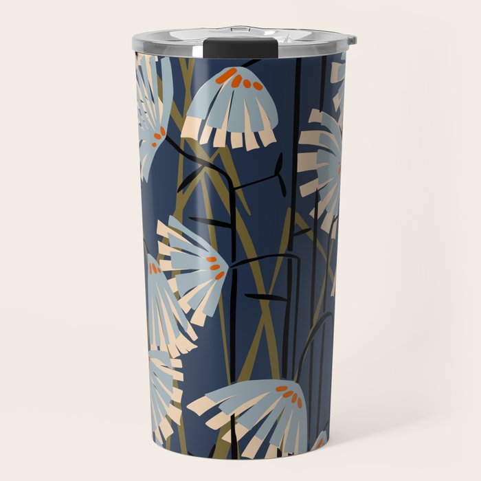 Linocut flower meadow blue Travel Mug Gallery Image 1