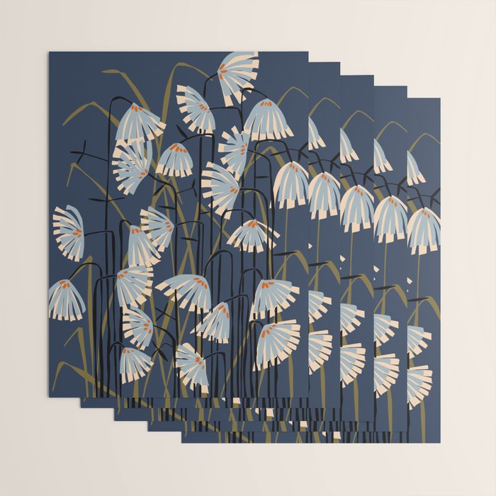 Linocut flower meadow blue Wrapping Paper Gallery Image 3