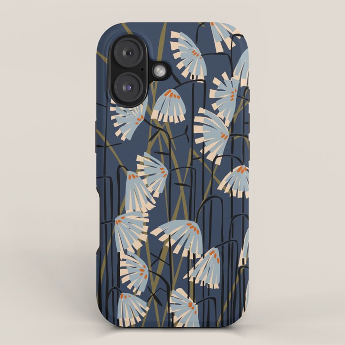 Linocut flower meadow blue iPhone Case Gallery Image 1