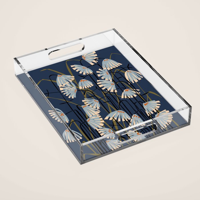 Linocut flower meadow blue Acrylic Tray Gallery Image 1