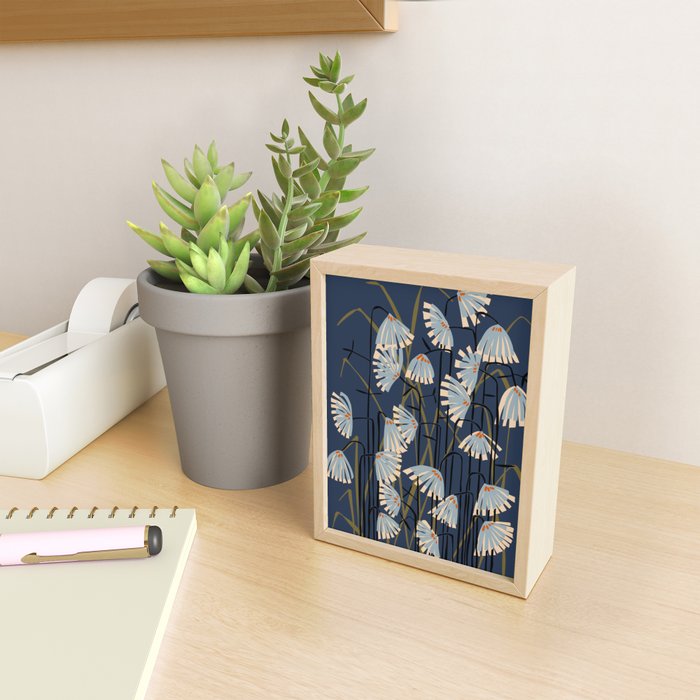 Linocut flower meadow blue Mini Art Print Gallery Image 2