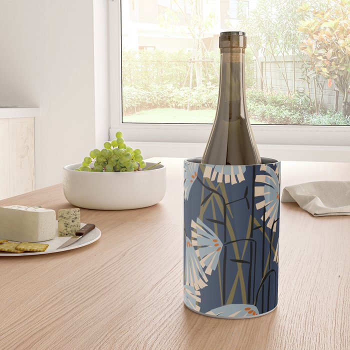 Linocut flower meadow blue Wine Chiller Gallery Image 4