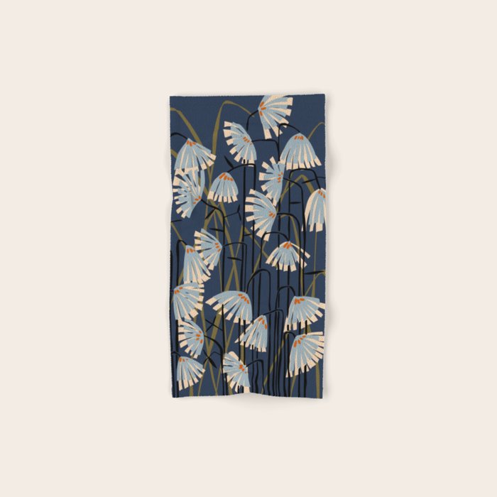 Linocut flower meadow blue Bath Towel Gallery Image 1