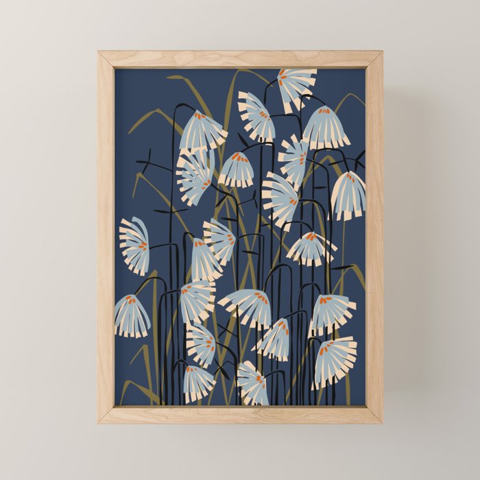 Linocut flower meadow blue Mini Art Print Gallery Image 1