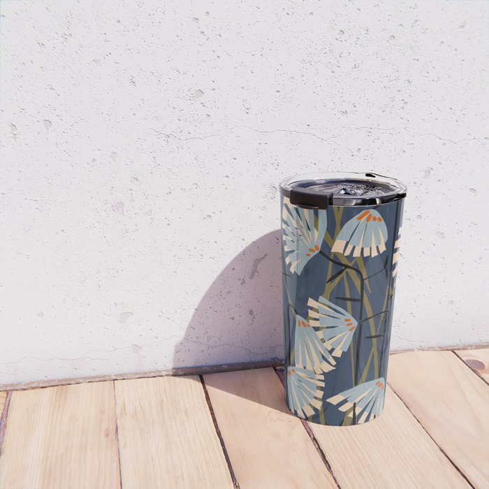 Linocut flower meadow blue Travel Mug Gallery Image 4