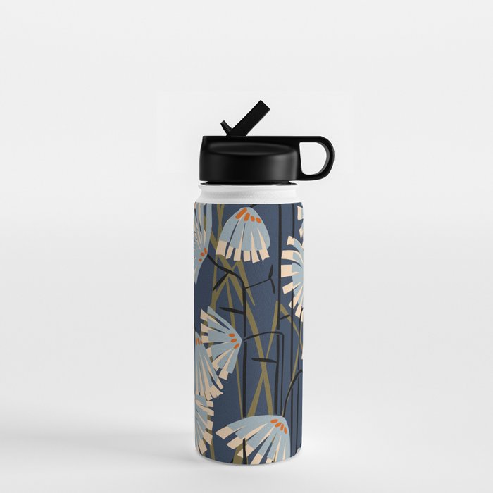 Linocut flower meadow blue Water Bottle Gallery Image 1