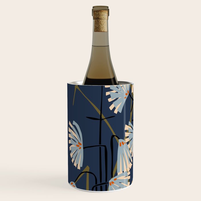 Linocut flower meadow blue Wine Chiller Gallery Image 2