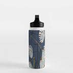 Linocut flower meadow blue Water Bottle Gallery Image 3