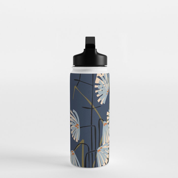 Linocut flower meadow blue Water Bottle Gallery Image 3