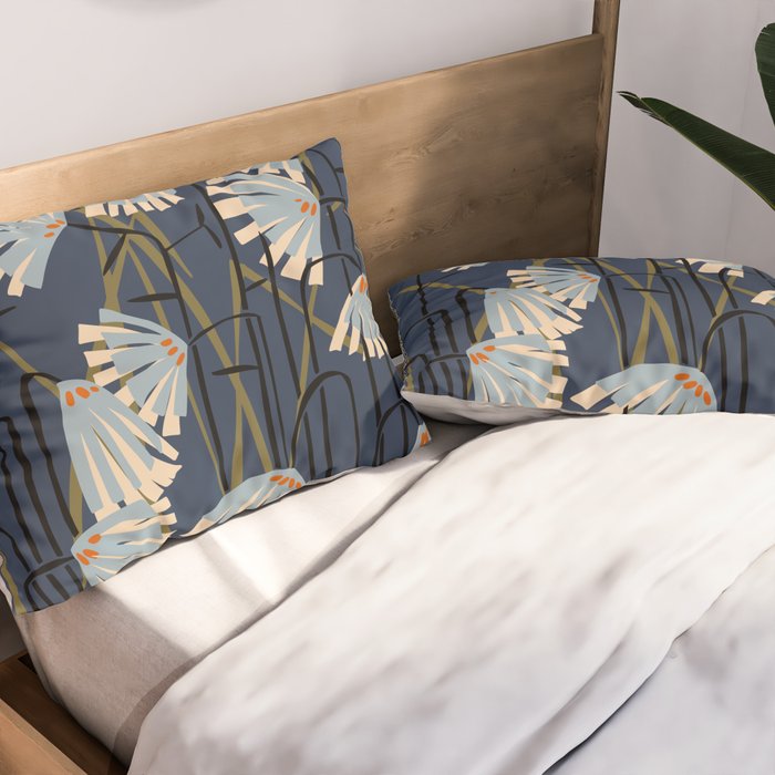 Linocut flower meadow blue Pillow Sham Gallery Image 2