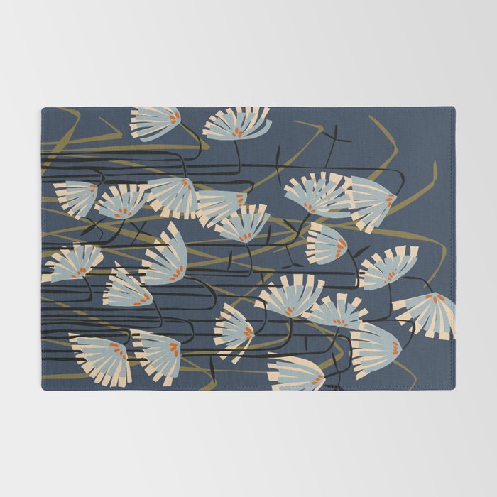 Linocut flower meadow blue Rug Gallery Image 2