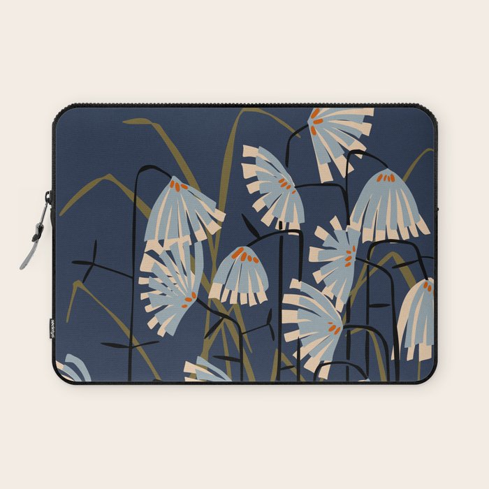 Linocut flower meadow blue Laptop Sleeve Gallery Image 1