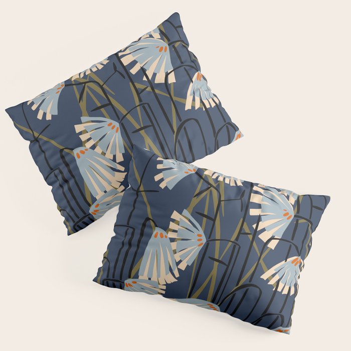 Linocut flower meadow blue Pillow Sham Gallery Image 1