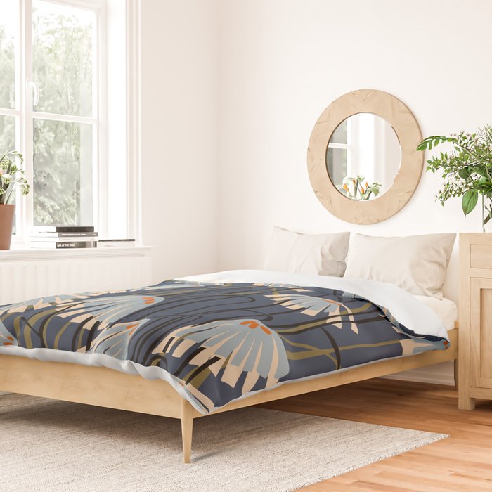 Linocut flower meadow blue Duvet Cover Gallery Image 2