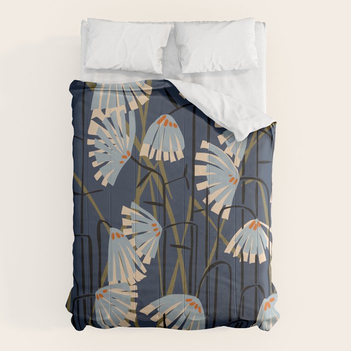 Linocut flower meadow blue Comforter Gallery Image 6