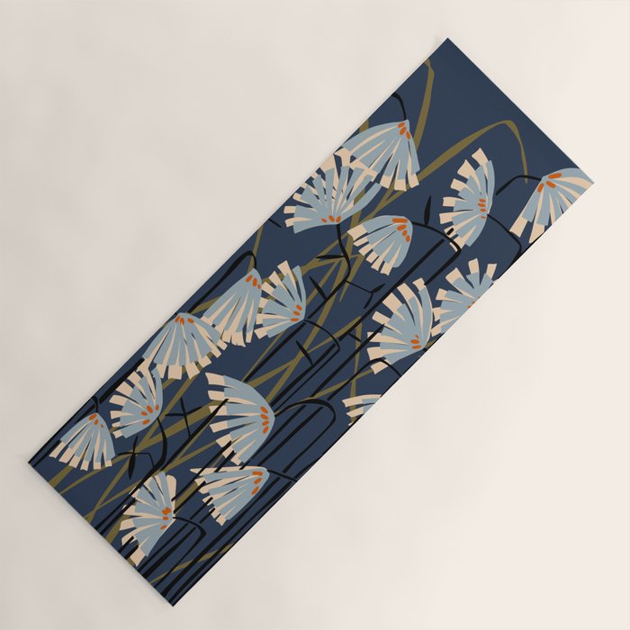 Linocut flower meadow blue Yoga Mat Gallery Image 1
