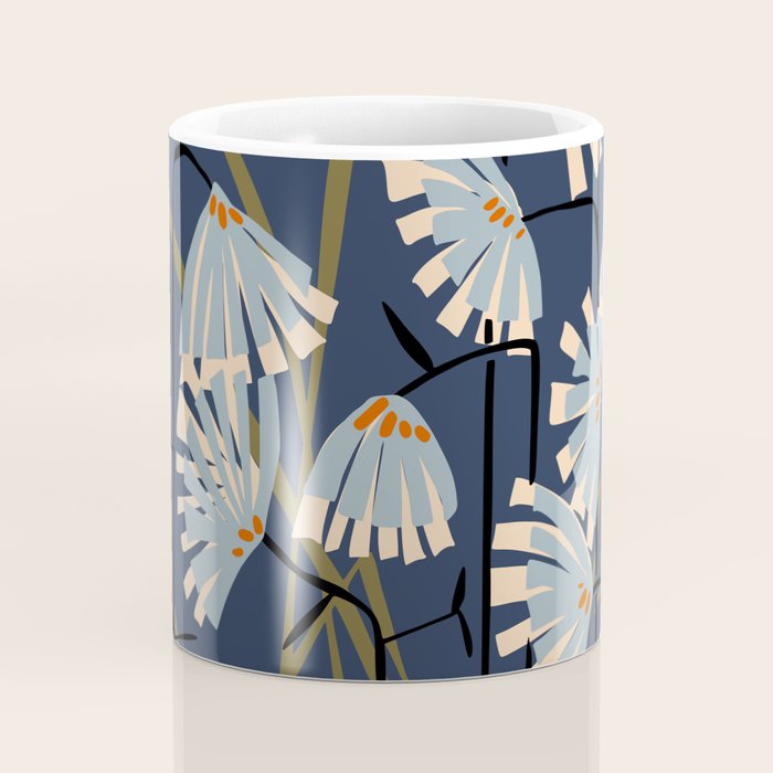 Linocut flower meadow blue Coffee Mug Gallery Image 4
