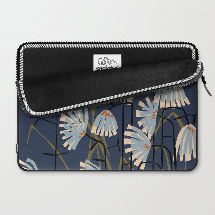 Linocut flower meadow blue Laptop Sleeve Gallery Image 2
