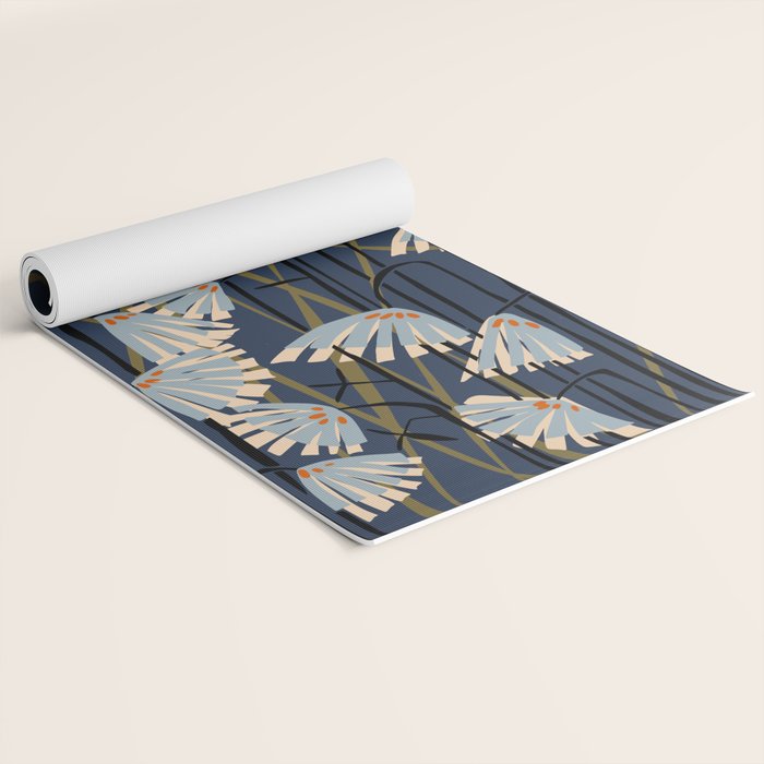 Linocut flower meadow blue Yoga Mat Gallery Image 2