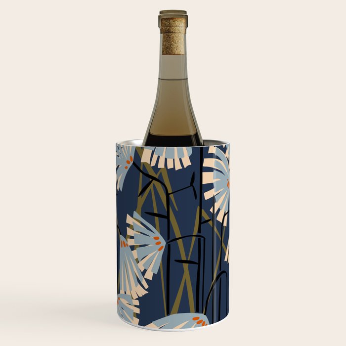 Linocut flower meadow blue Wine Chiller Gallery Image 1
