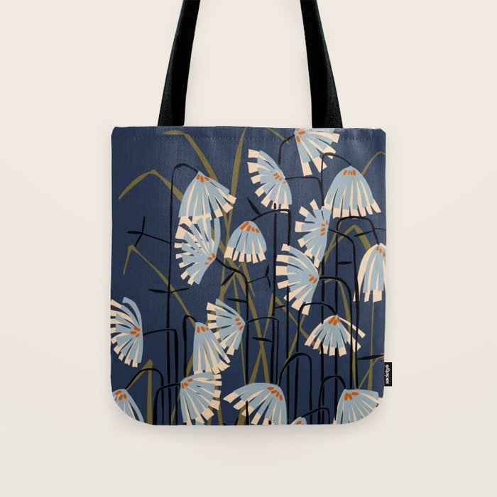 Linocut flower meadow blue Tote Bag Gallery Image 1
