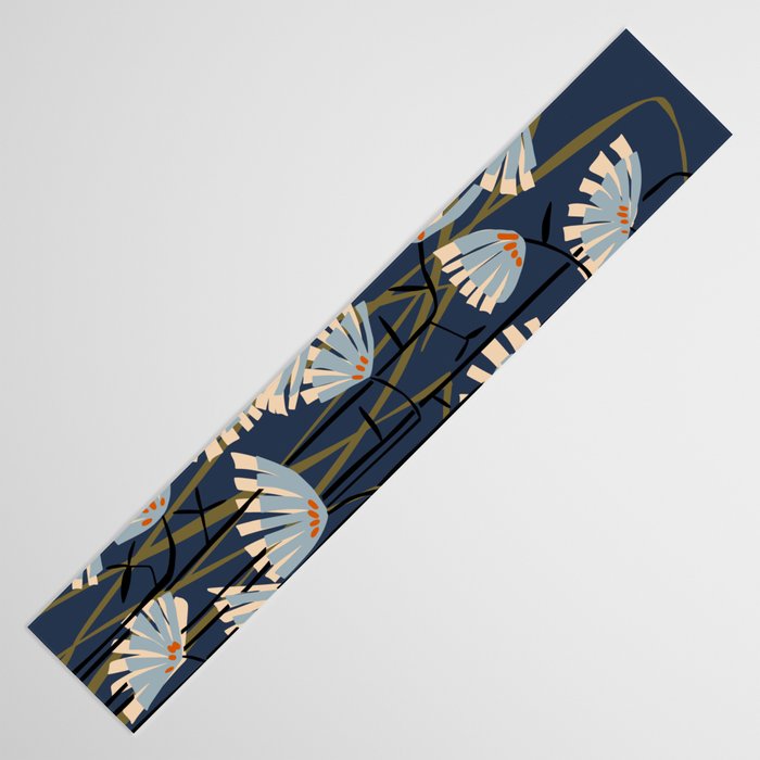 Linocut flower meadow blue Table Runner Gallery Image 3