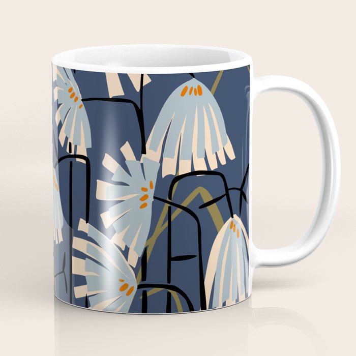 Linocut flower meadow blue Coffee Mug Gallery Image 1