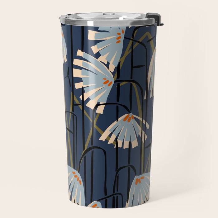 Linocut flower meadow blue Travel Mug Gallery Image 2