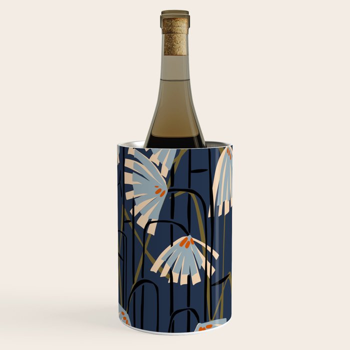Linocut flower meadow blue Wine Chiller Gallery Image 3