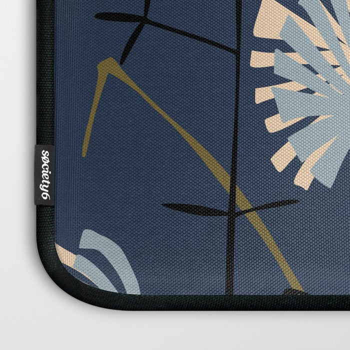 Linocut flower meadow blue Laptop Sleeve Gallery Image 3