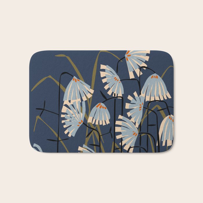 Linocut flower meadow blue Bath Mat Gallery Image 1