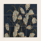 Linocut flower meadow blue Wood Wall Art Gallery Image 1