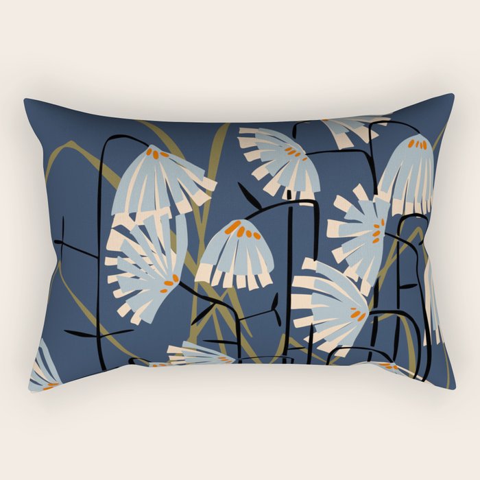 Linocut flower meadow blue Rectangular Pillow Gallery Image 1
