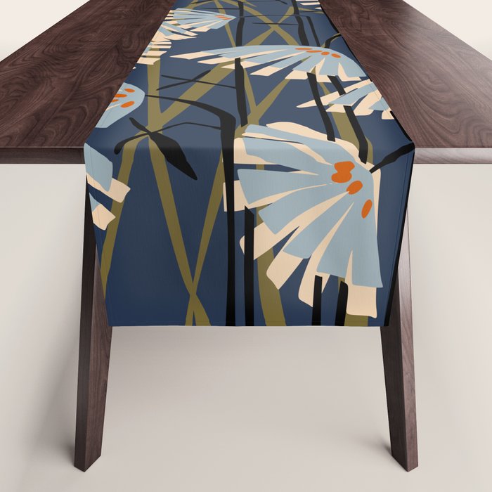 Linocut flower meadow blue Table Runner Gallery Image 1