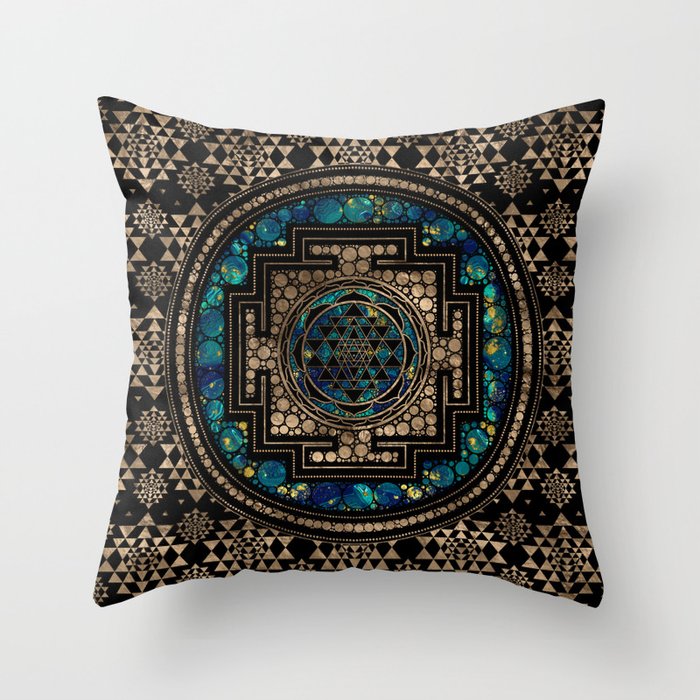 Sri Yantra  / Sri Chakra Marble and Gold Throw Pillow Gallery Image 6