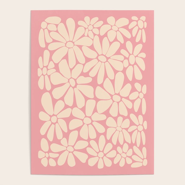 Retro Floral - Pink and Cream Poster Gallery Image 4