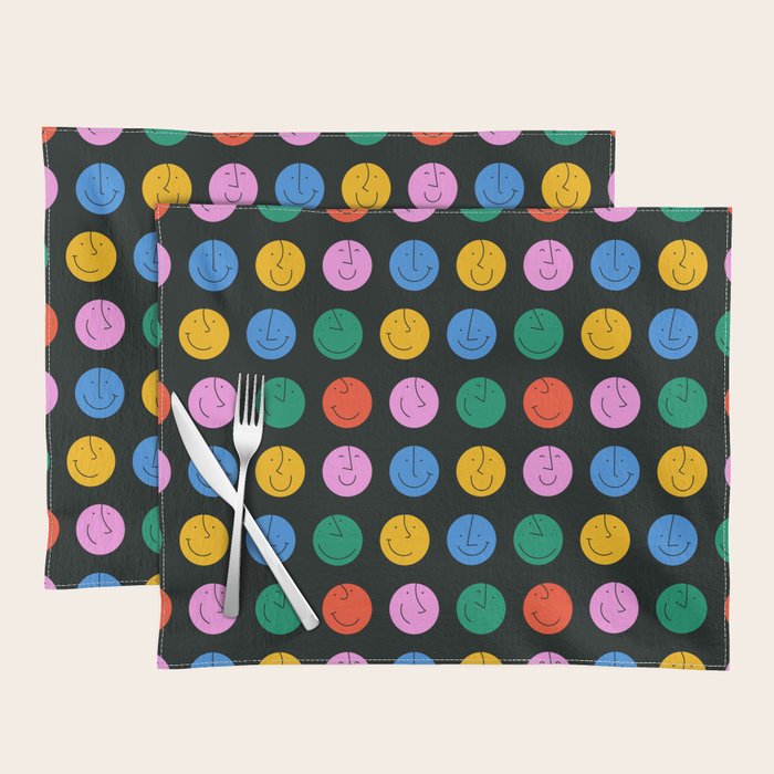 Colorful diverse people face cartoon pattern Placemat Gallery Image 1