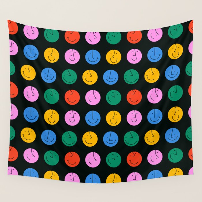 Colorful diverse people face cartoon pattern Wall Tapestry Gallery Image 4