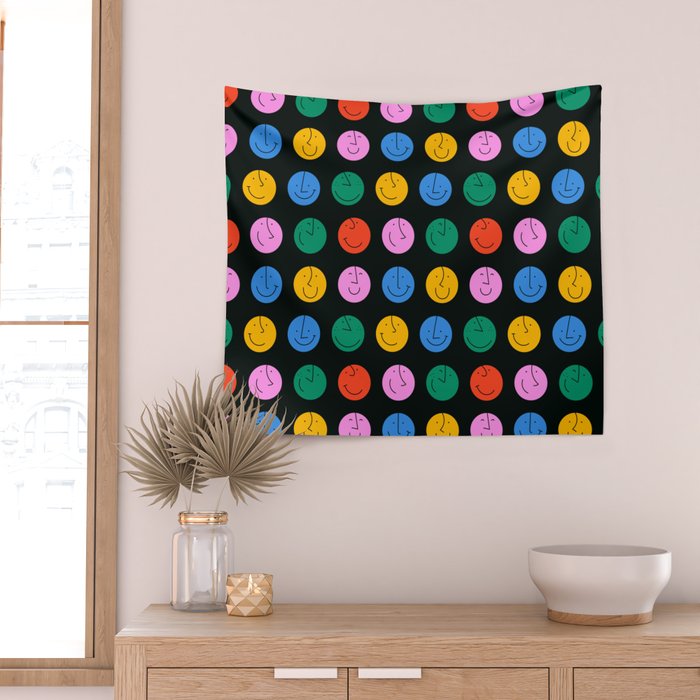 Colorful diverse people face cartoon pattern Wall Tapestry Gallery Image 2