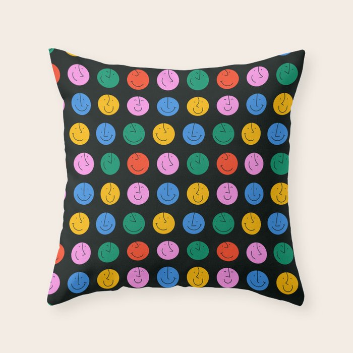 Colorful diverse people face cartoon pattern Throw Pillow Gallery Image 6